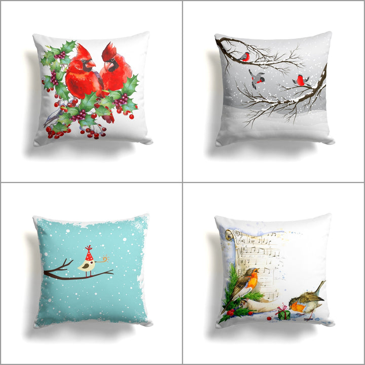 Winter Trend Pillow Cover|Cardinal Bird Cushion Case|Decorative Christmas Pillow Case|Xmas Throw Pillowtop|Floral Bird and Berries Cushion