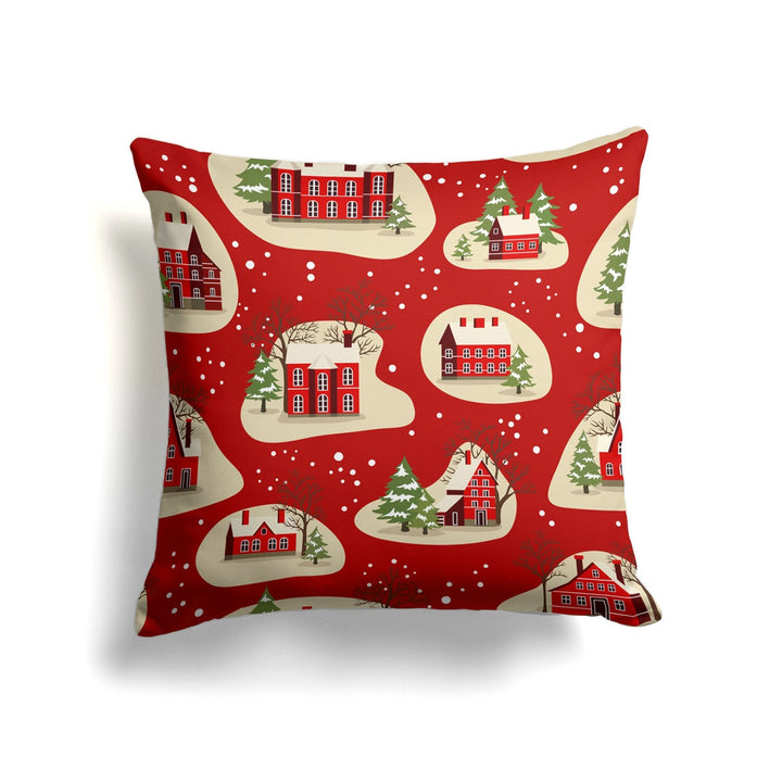 Winter Trend Pillow Cover|Snow House Cushion Case|Plaid Snowflake Print Pillow Case|Xmas Throw Pillowtop|Pine Tree and House Cushion Cover