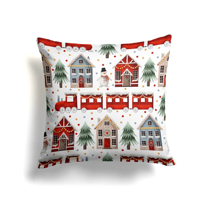 Winter Trend Pillow Cover|Snow House Cushion Case|Plaid Snowflake Print Pillow Case|Xmas Throw Pillowtop|Pine Tree and House Cushion Cover