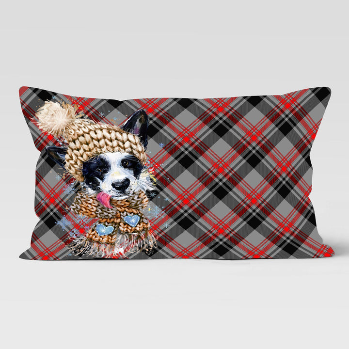 Winter Cushion Case|Dog Print Lumbar Pillowcase|Plaid Animal Home Decor|Xmas Trend Rectangle Pillow Cover|Dog with Santa Hat Cushion Cover