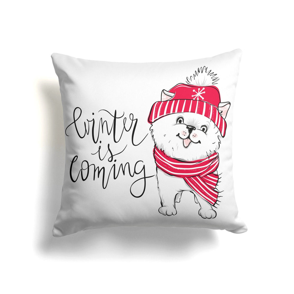 Winter Pillow Case|Cute Cat and Bear with Hat Throw Pillowtop|Happy Holidays and Best Wishes Print Cushion|Decorative Farmhouse Style Pillow