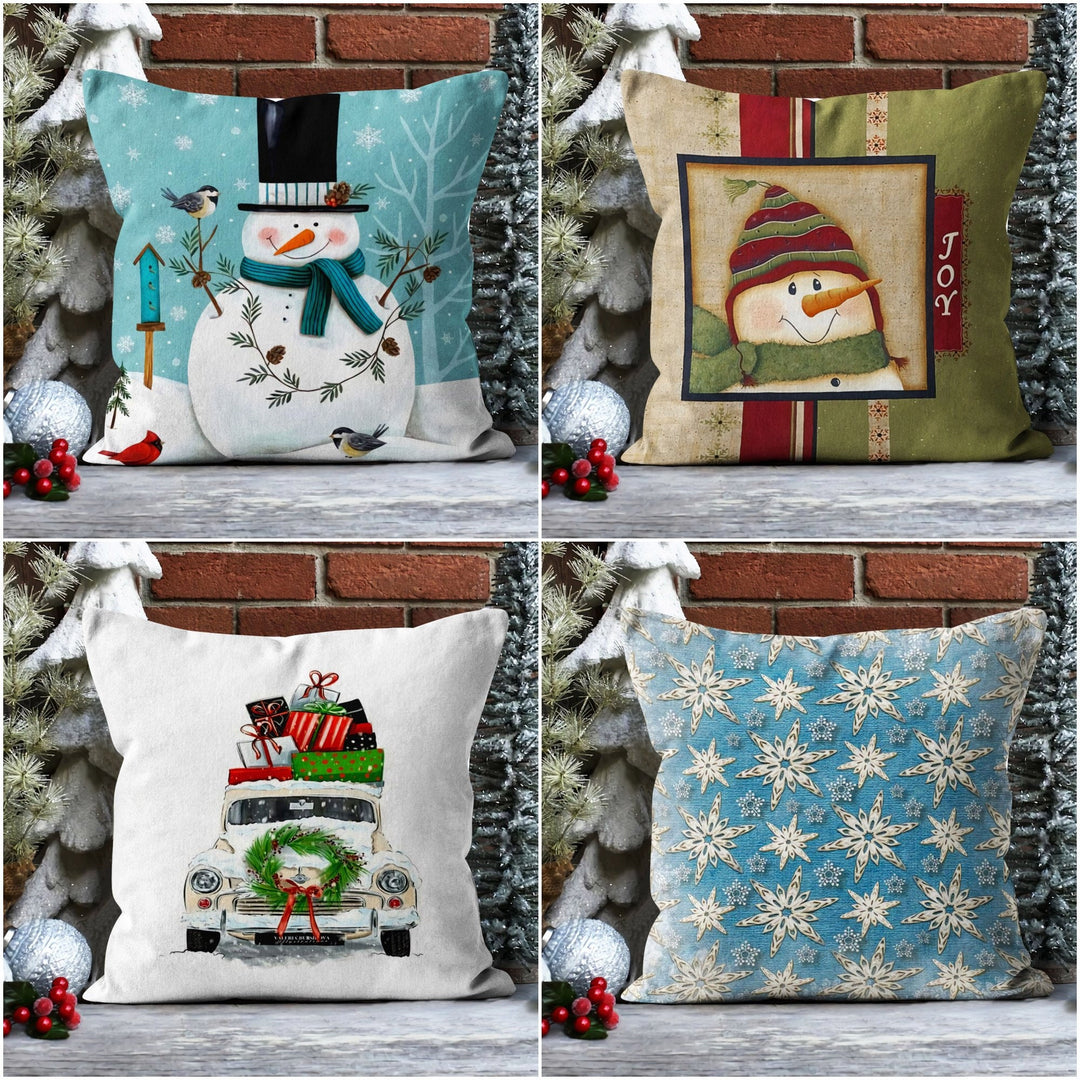 Winter Trend Pillow Cover|Snowman Cushion Case|Decorative Snowflake Print Pillow Case|Xmas Throw Pillowtop|Gift Car under Snow Cushion Cover