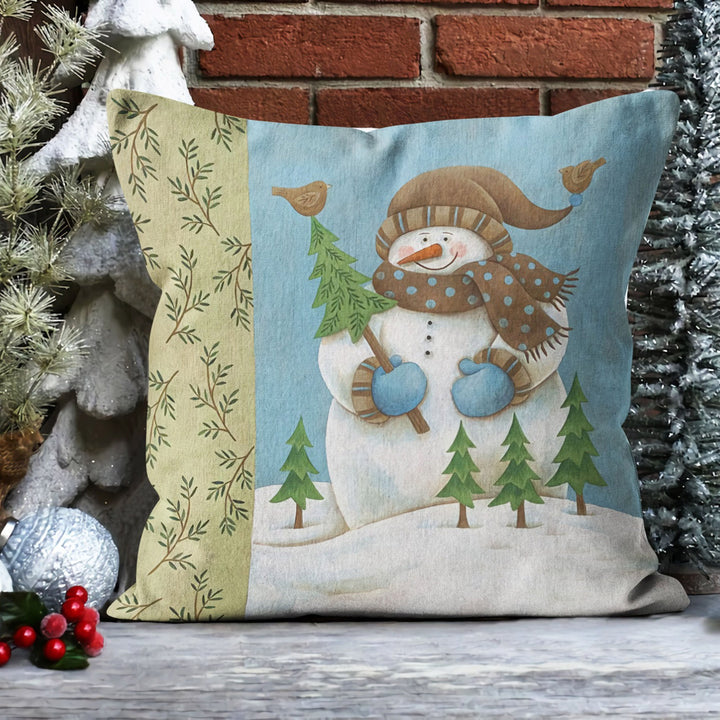 Winter Trend Pillow Cover|Snowman Cushion Case|Decorative Snowman and Bird Pillow Case|Xmas Throw Pillowtop|Outdoor Winter Cushion Cover