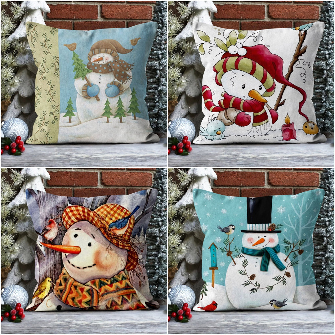 Winter Trend Pillow Cover|Snowman Cushion Case|Decorative Snowman and Bird Pillow Case|Xmas Throw Pillowtop|Outdoor Winter Cushion Cover