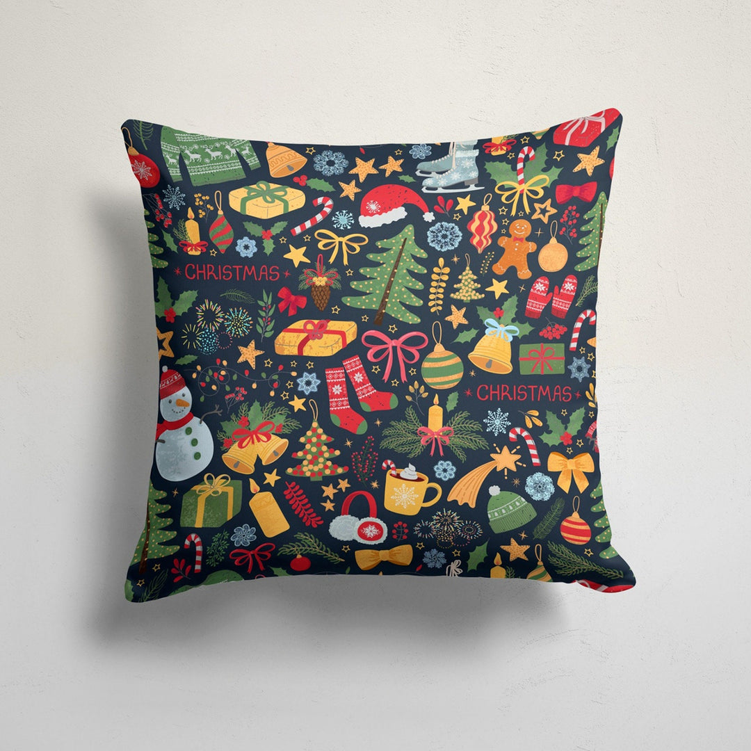 Christmas Pillow Cover|Floral Cushion Case|Leaf Print Xmas Home Decor|Winter Trend Pillow Case|Red Poinsettia and Green Leaves Pillowtop