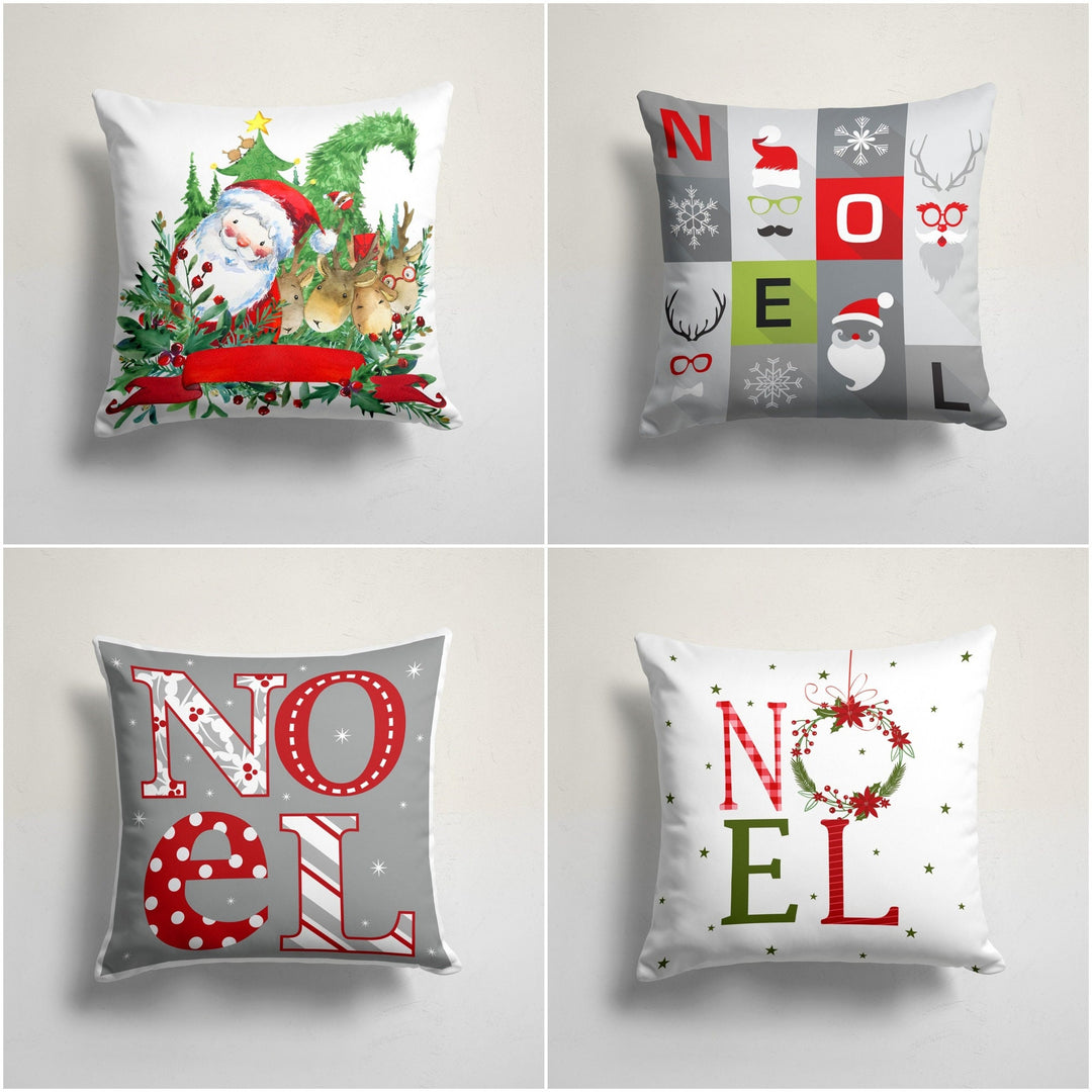 Christmas Pillow Cover|Noel Cushion Case|Santa and Deer Xmas Home Decor|Winter Trend Pillow Case|Xmas Throw Pillowtop|Noel Outdoor Cushion