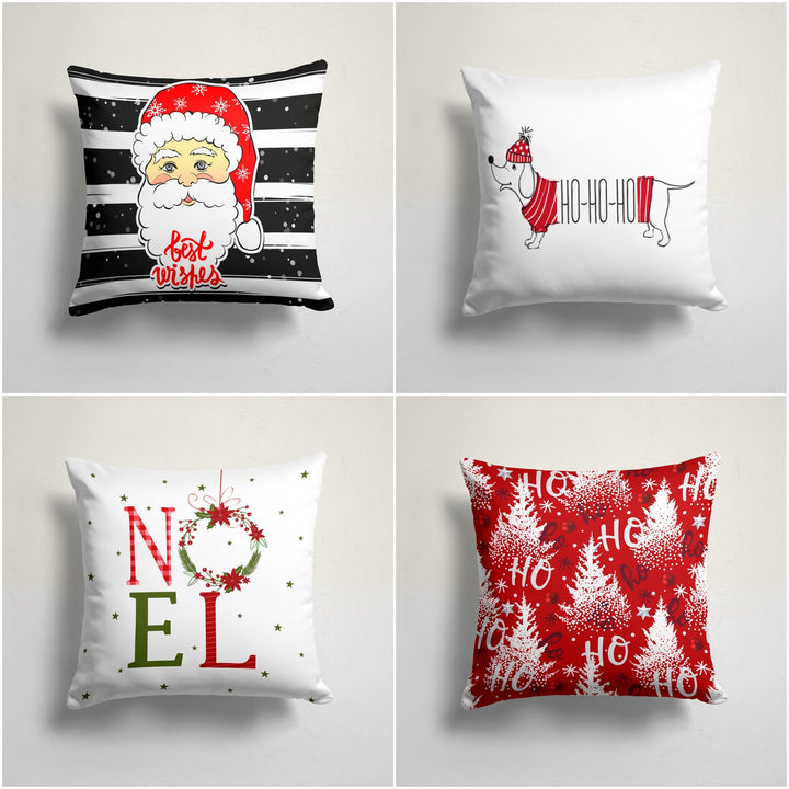 Christmas Pillow Cover|Noel Cushion Case|Santa, Ho Ho, Best Wishes Decor|Winter Pillow Case|Xmas Throw Pillowtop|Pine Tree and Dog Cushion