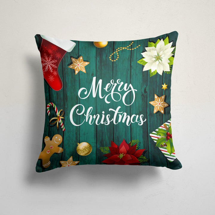 Christmas Pillow Cover|Merry Xmas Cushion Case|Xmas Home Decor|Winter Trend Pillow Case|Happy New Year Throw Pillowtop|Poinsettia Cushion