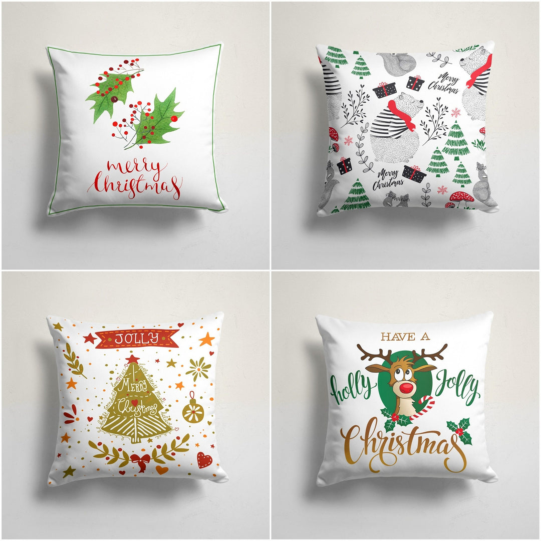 Christmas Pillow Cover|Merry Xmas Cushion Case|Xmas Home Decor|Winter Trend Pillow Case|Holly Jolly Print Throw Pillowtop|Cute Deer Cushion