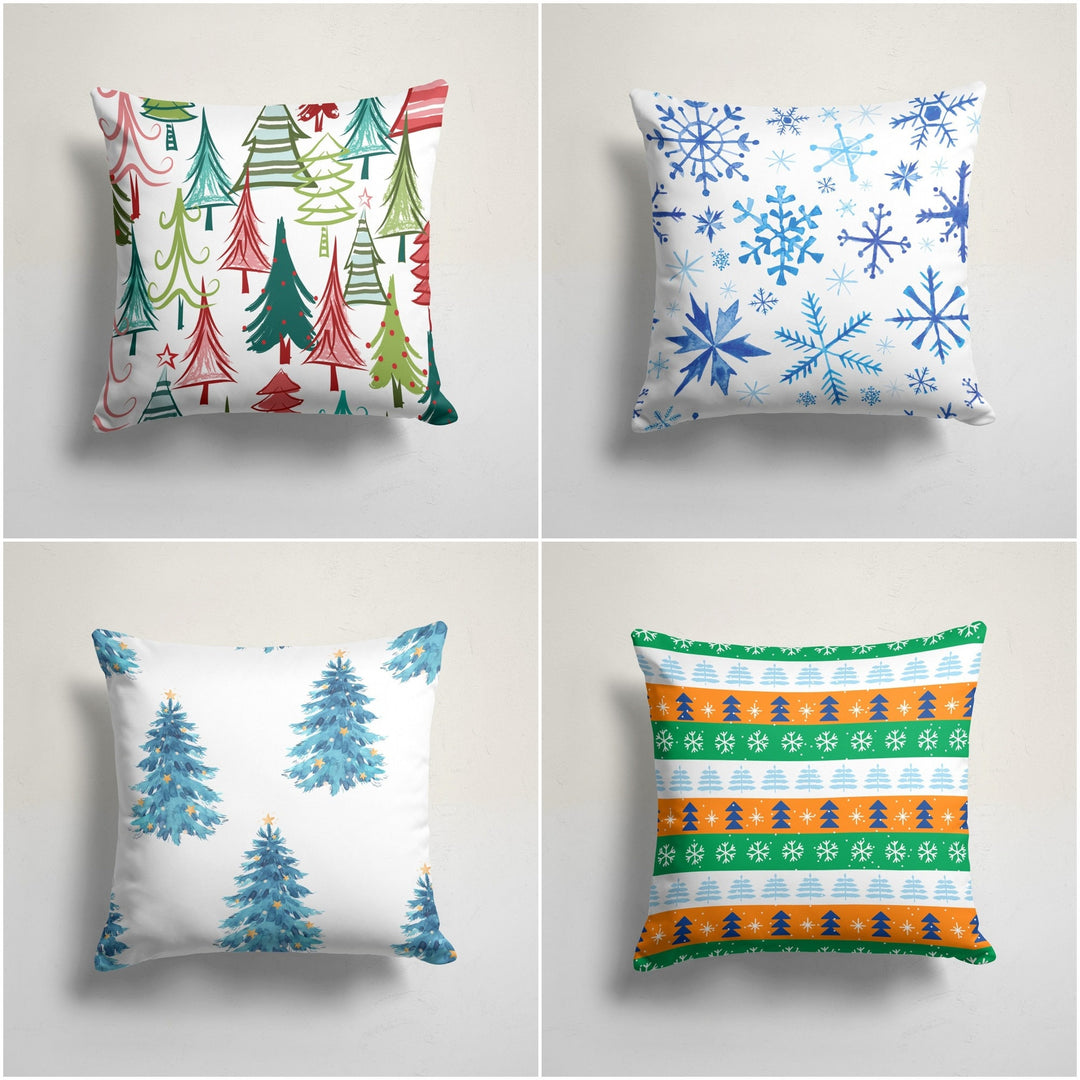 Winter Pillow Cover|Pine Tree Cushion Case|Snowflake Cushion Cover|Xmas Home Decor|Christmas Pillow Case|Snowflake Print Throw Pillowtop