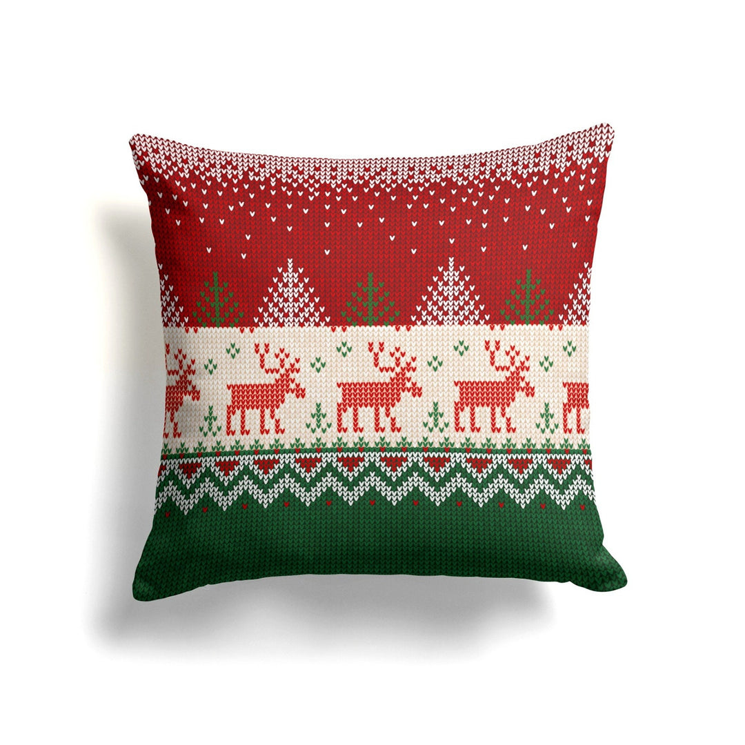 Christmas Pillow Cover|Deer and Pine Tree Cushion Case|Pixel Art Xmas Home Decor|Winter Trend Pillow Case|Snowflake Print Throw Pillowtop