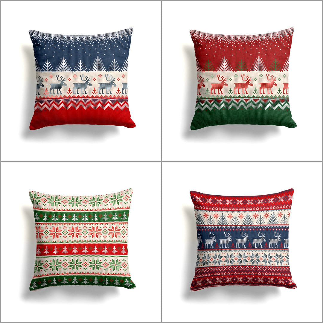 Christmas Pillow Cover|Deer and Pine Tree Cushion Case|Pixel Art Xmas Home Decor|Winter Trend Pillow Case|Snowflake Print Throw Pillowtop