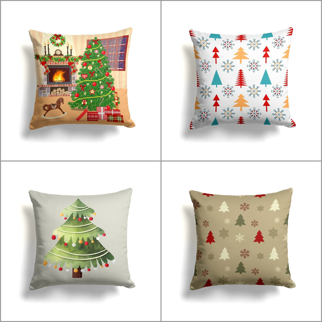 Christmas Pillow Cover|Xmas Tree Cushion Case|Xmas Home Decor|Winter Trend Pillow Case|Decorated Pine Tree Print Outdoor Throw Pillowtop