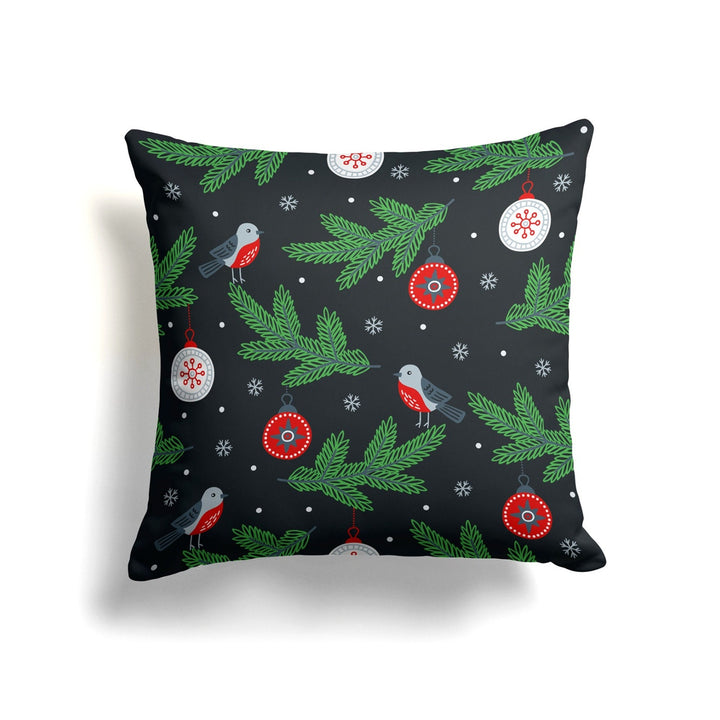 Christmas Pillow Cover|Happy Holidays Cushion Case|Xmas Home Decor|Winter Trend Pillow Case|Red Berries Pine Tree Needles Throw Pillowtop