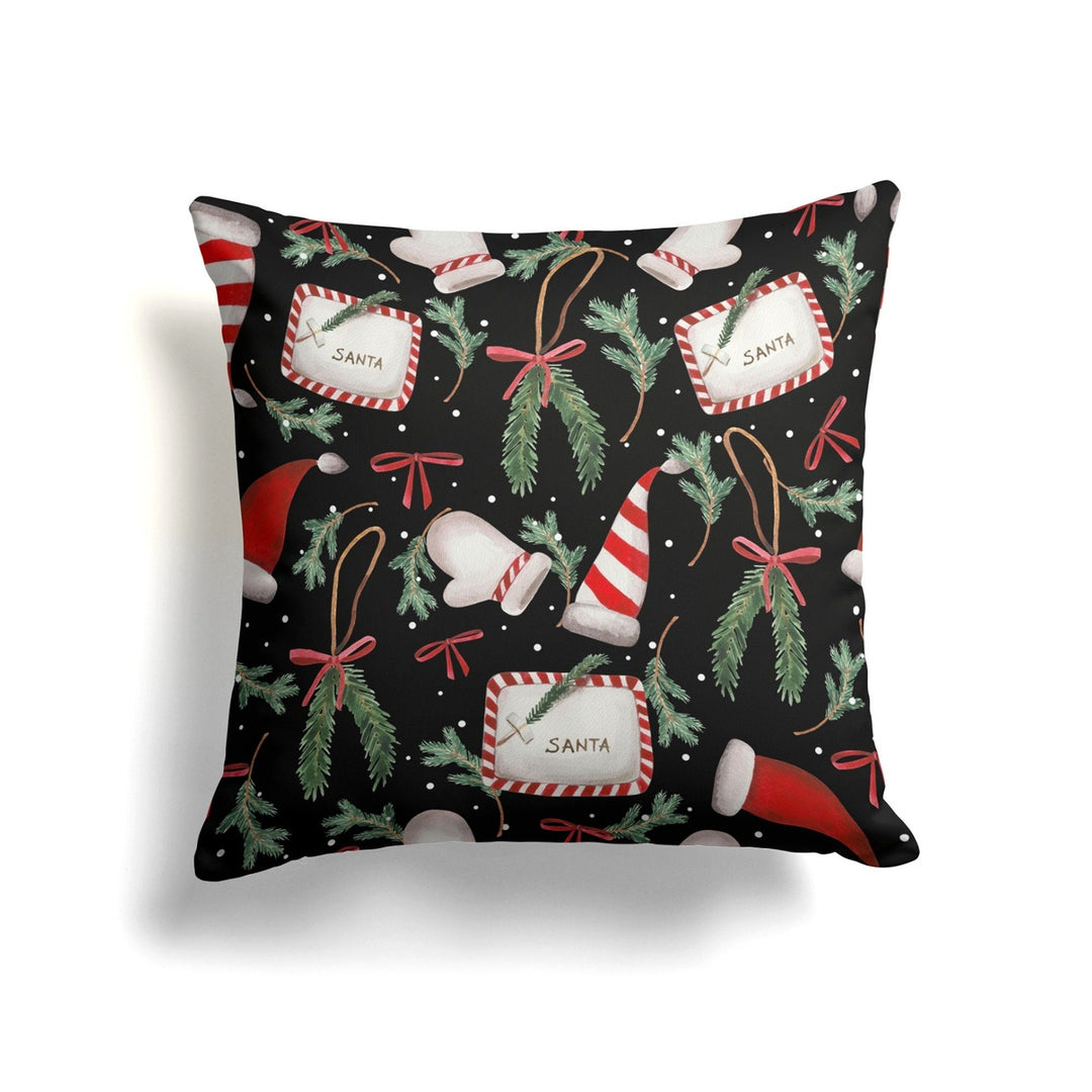 Christmas Pillow Cover|Happy Holidays Cushion Case|Xmas Home Decor|Winter Trend Pillow Case|Red Berries Pine Tree Needles Throw Pillowtop