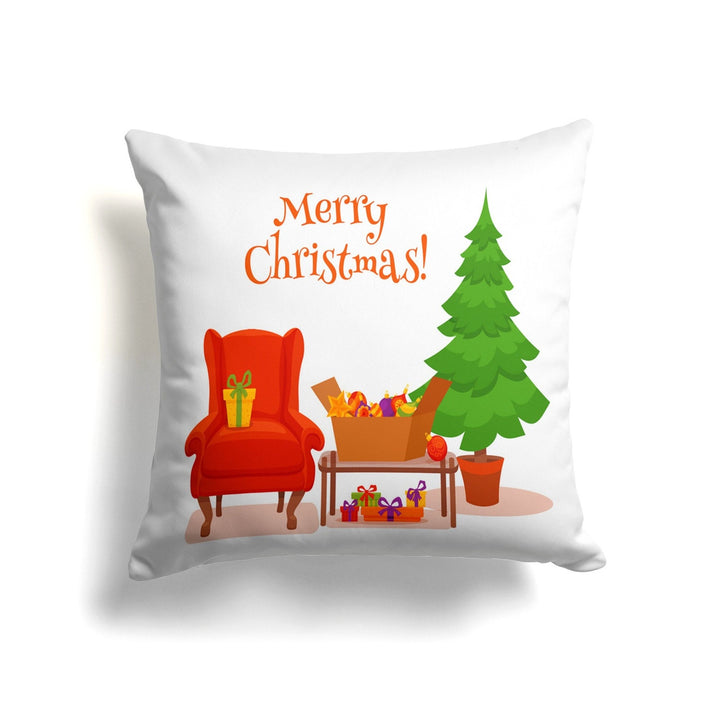 Christmas Pillow Cover|Merry Xmas Cushion Case|Xmas Holly Home Decor|Winter Trend Pillow Case|Red Berry and Pine Tree Print Throw Pillowtop