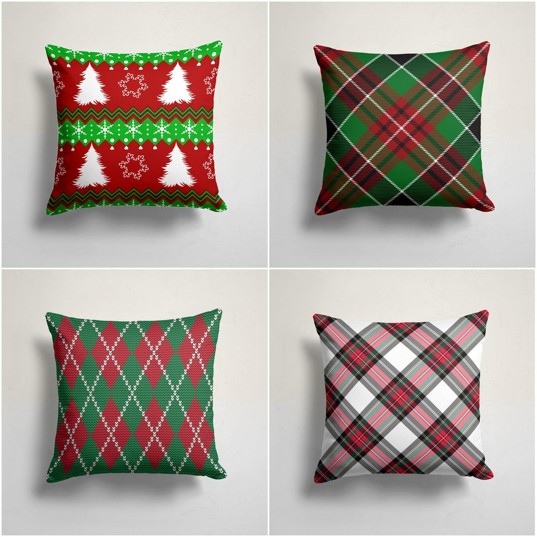 Christmas Pillow Cover|Pine Tree Snowflake Cushion Case|Plaid Xmas Home Decor|Winter Trend Pillow Case|Farmhouse Outdoor Throw Pillowtop