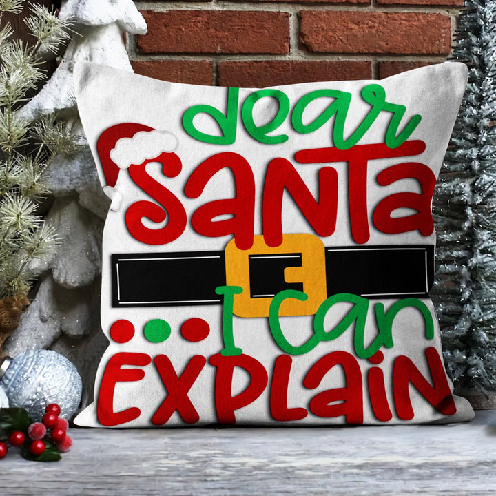 Christmas Pillow Cover|Santa Claus Cushion Case|Dear Santa I Can Explain Print Home Decor|Winter Trend Pillow|Ho Ho Ho Xmas Throw Pillowtop