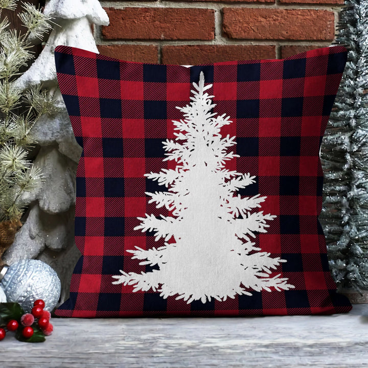 Christmas Pillow Cover|Xmas Tree Cushion Case|Buffalo Check Xmas Home Decor|Winter Trend Pillow Case|Pine Tree Print Outdoor Throw Pillowtop