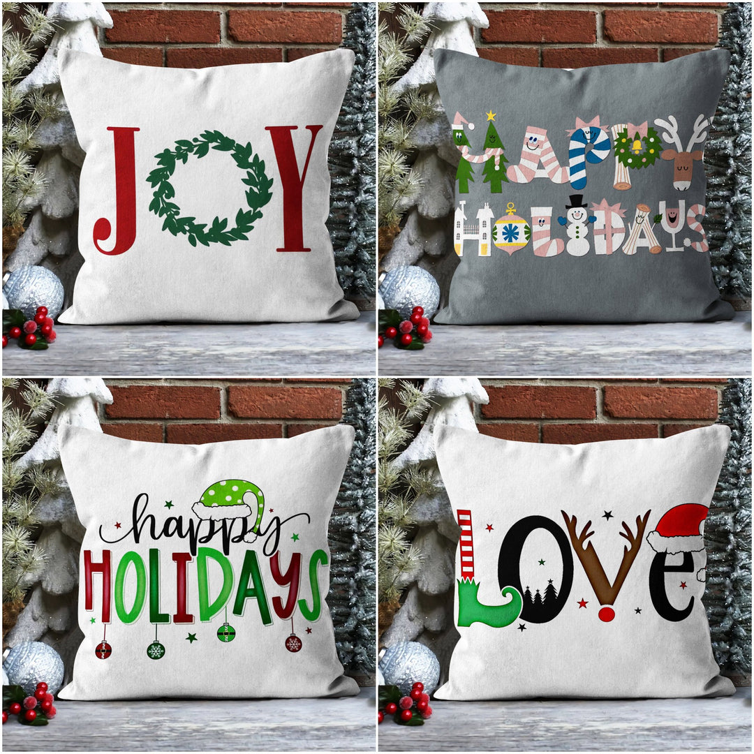 Christmas Pillow Cover|Happy Holidays Cushion Case|Xmas Home Decor|Winter Trend Pillow Case|Joy and Love Print Christmas Throw Pillowtop