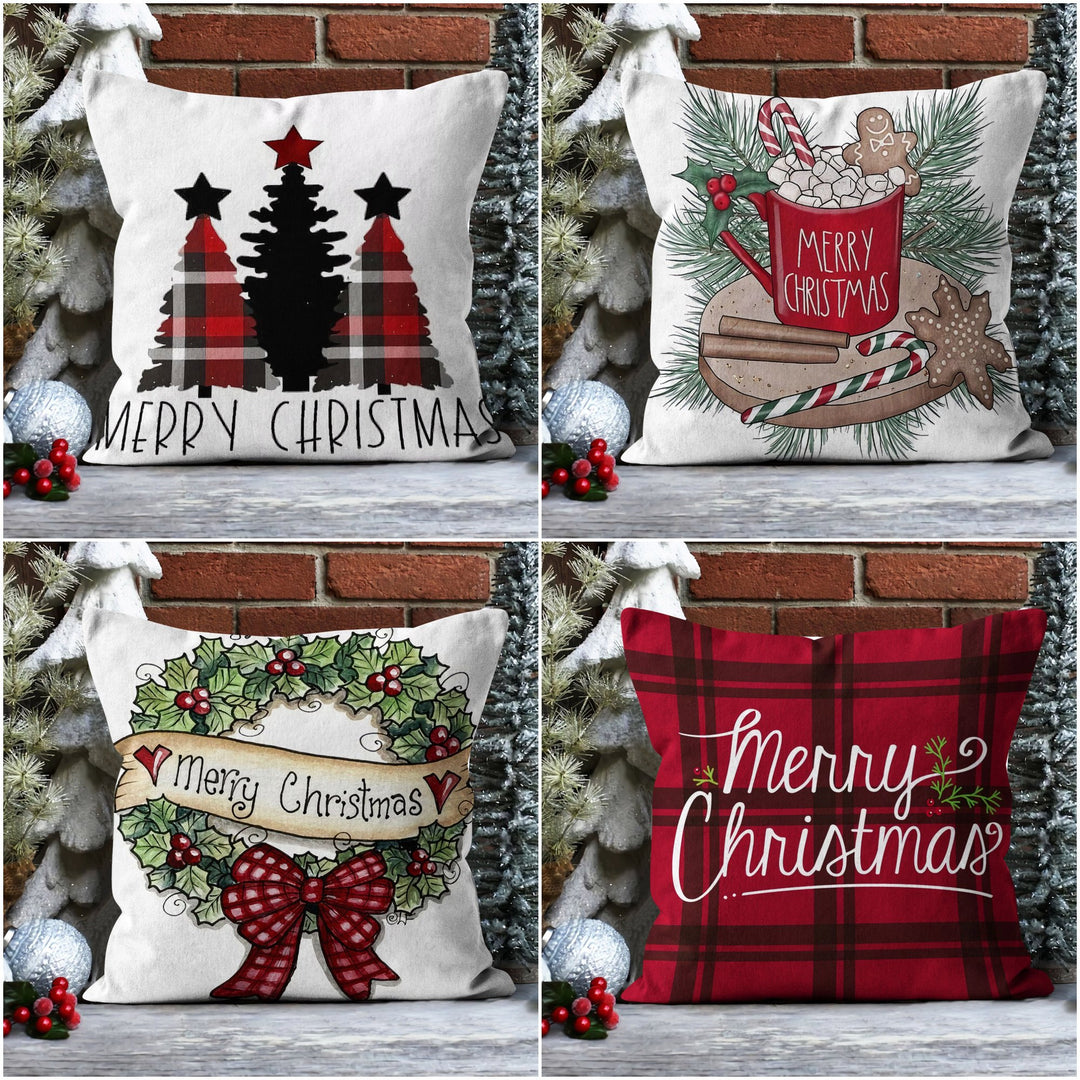 Christmas Pillow Cover|Xmas Tree Cushion Case|Buffalo Check Xmas Home Decor|Winter Trend Pillow Case|Merry Xmas Outdoor Throw Pillowtop