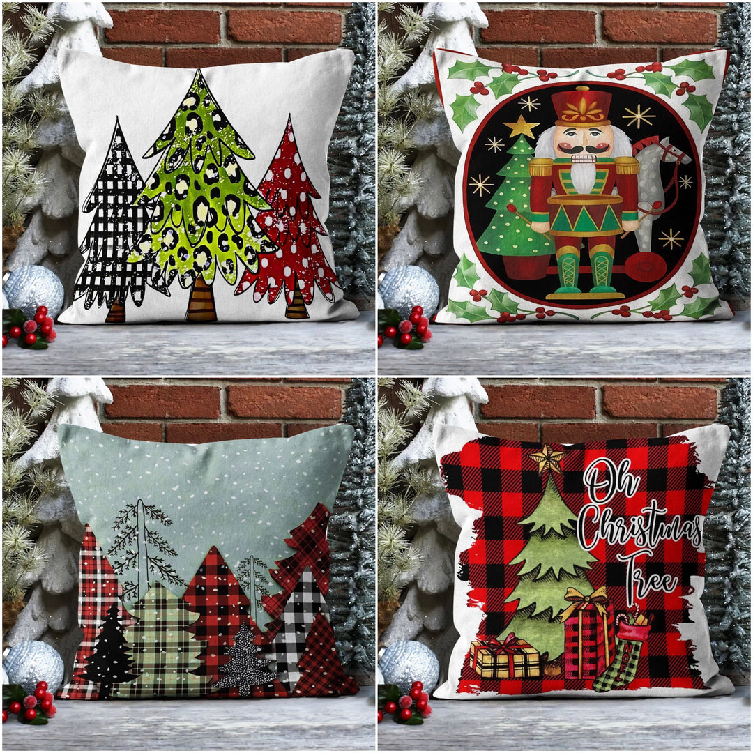 Christmas Pillow Cover|Oh Xmas Tree Cushion Case|Buffalo Check Xmas Home Decor|Winter Trend Pillow|Nutcracker Print Outdoor Throw Pillowtop