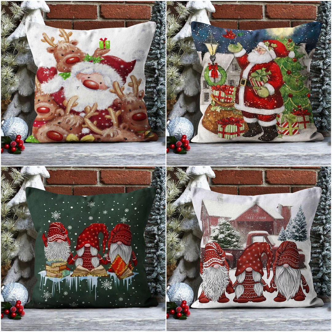 Christmas Pillow Cover|Gnome Cushion Case|Dwarf Santa Home Decor|Cute Deer Pillow Case|Xmas Throw Pillowtop|Merry Xmas Print Cushion Cover