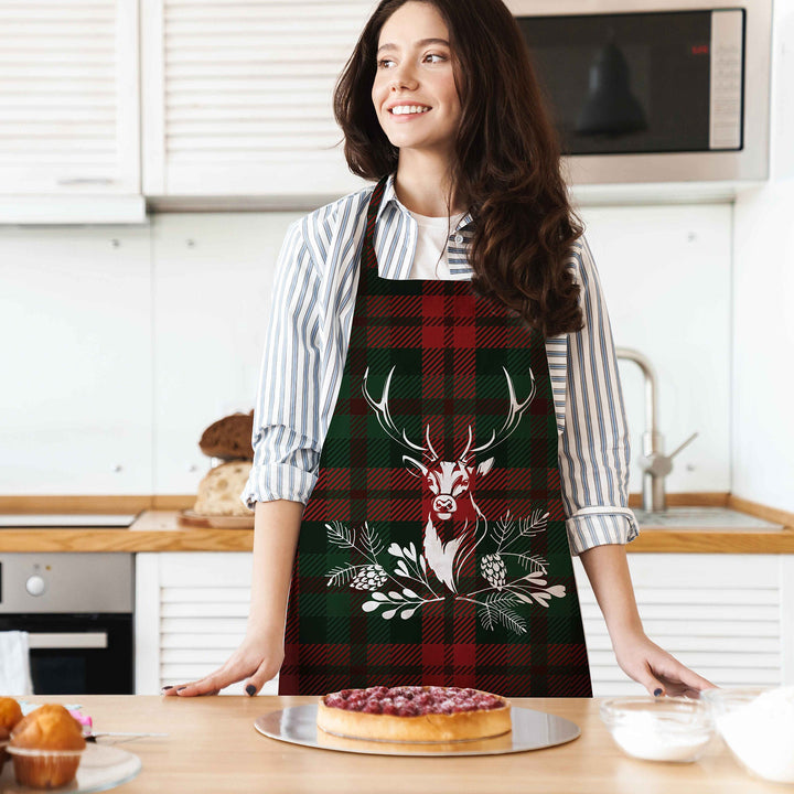 Christmas Apron|Santa Bear Cooking Smock with Adjustable Neck and Waist Strap|Plaid Nutcracker Xmas Deer Kitchen Pinafore Gift For Him/Her