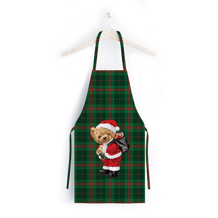 Christmas Apron|Santa Bear Cooking Smock with Adjustable Neck and Waist Strap|Plaid Nutcracker Xmas Deer Kitchen Pinafore Gift For Him/Her