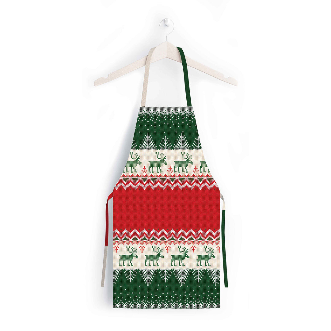 Christmas Apron|Xmas Deer Cooking Smock with Adjustable Neck and Waist Strap|Snowman and Xmas Bell Winter Kitchen Pinafore Gift For Him/Her