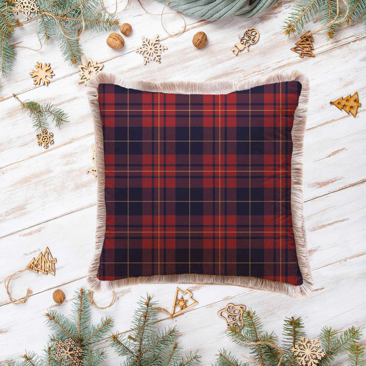 Christmas Pillowcase|Frilly Buffalo Plaid Xmas Deer Cushion Case|Decorative Red Berries Print Pillow Cover|Buckhorn and Nutcracker Pillowtop