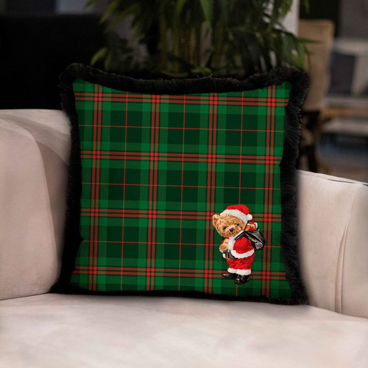 Christmas Pillowcase|Santa Bear Plaid Cushion Cover|Xmas Deer Frilly Cushion|Decorative Pixel Art Pillow Cover|Green Red Winter Pillowtop