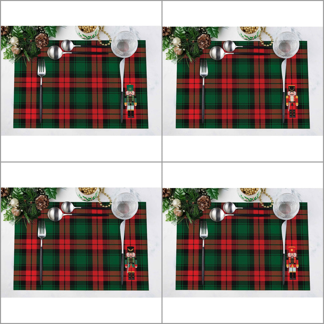 Set of 4 Xmas Placemat|Winter Trend Table Mat|Plaid Nutcracker Dining Underplate|Xmas Table Decor|Pixel Art Rectangle Winter Coaster Set