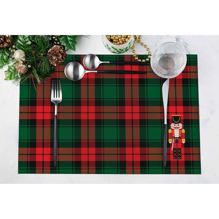 Set of 4 Xmas Placemat|Winter Trend Table Mat|Plaid Nutcracker Dining Underplate|Xmas Table Decor|Pixel Art Rectangle Winter Coaster Set