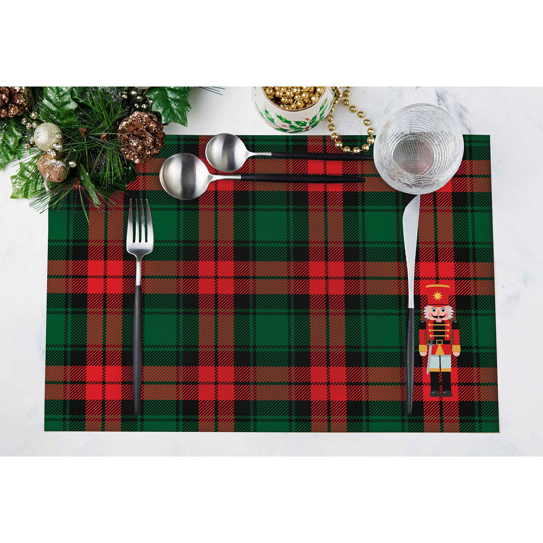 Set of 4 Xmas Placemat|Winter Trend Table Mat|Plaid Nutcracker Dining Underplate|Xmas Table Decor|Pixel Art Rectangle Winter Coaster Set