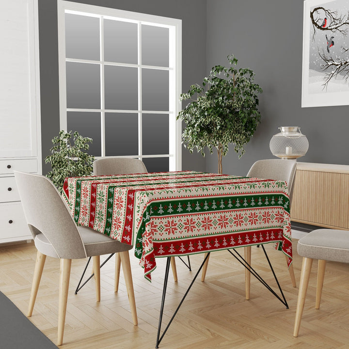 Christmas Tablecloth|Xmas Deer Tabletop|Snowflake Xmas Kitchen Decor|Xmas Tree Outdoor Table Cover|Pixel Art Style Christmas Table Cover