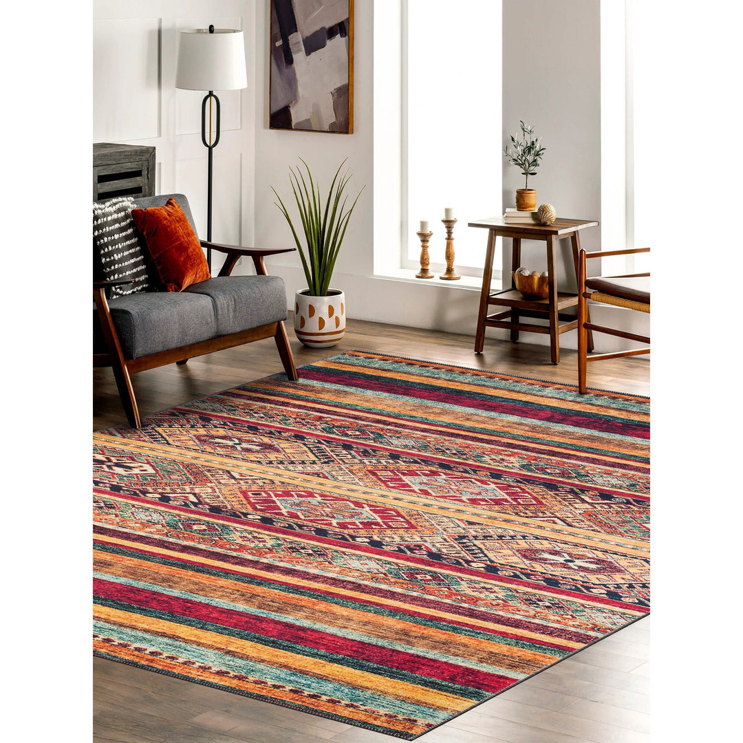 Turkish Kilim Rug|Rug Design Machine-Washable Non-Slip Rug|Ethnic Kilim Carpet|Traditional Anatolian Pattern Multi-Purpose Anti-Slip Carpet