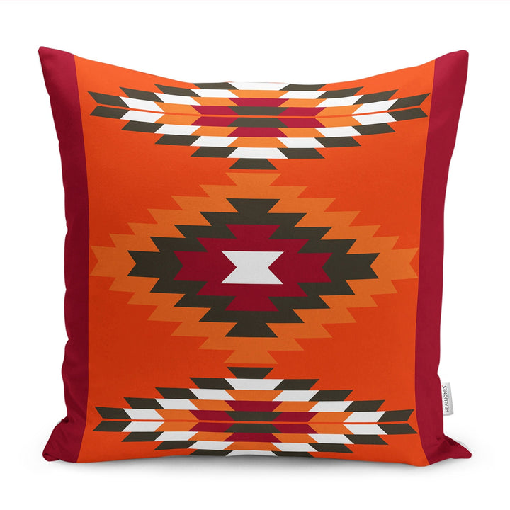 Rug Design Pillow Cover|Ethnic Farmhouse Cushion Cover|Terracotta Southwestern Cushion Case|Aztec Home Decor|Decorative Geometric Pillowtop