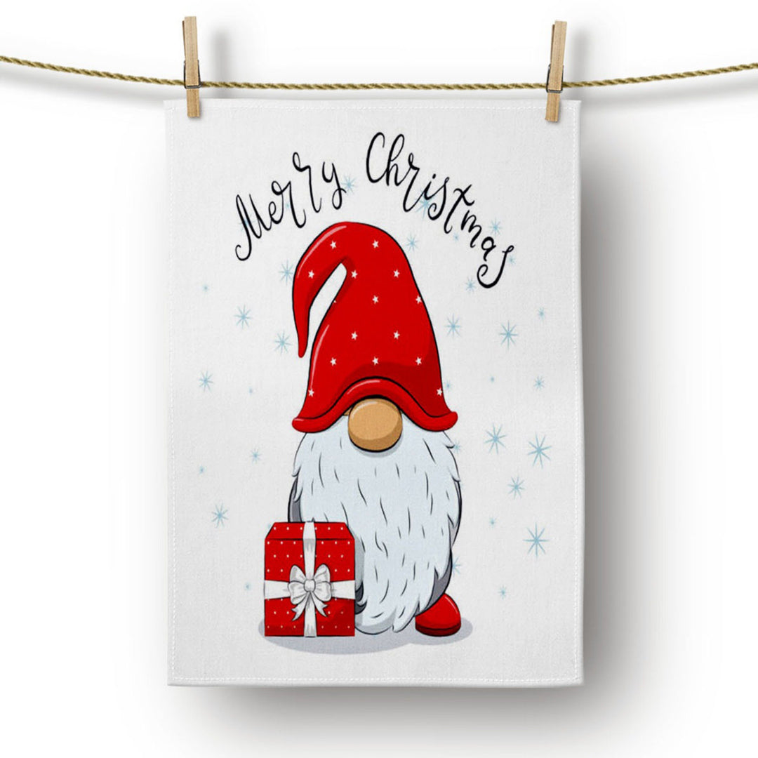 Christmas Kitchen Towel|Merry Xmas Dish Towel|Dwarf Santa and Ho Ho Dishcloth|Winter Trend Hand Towel|Housewarming Let it Be Print Gift