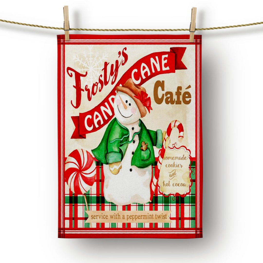 Christmas Kitchen Towel|Merry Xmas Dish Towel|Candy Cane and Snowman Dishcloth|Winter Trend Hand Towel|Housewarming Happy Holidays Xmas Gift