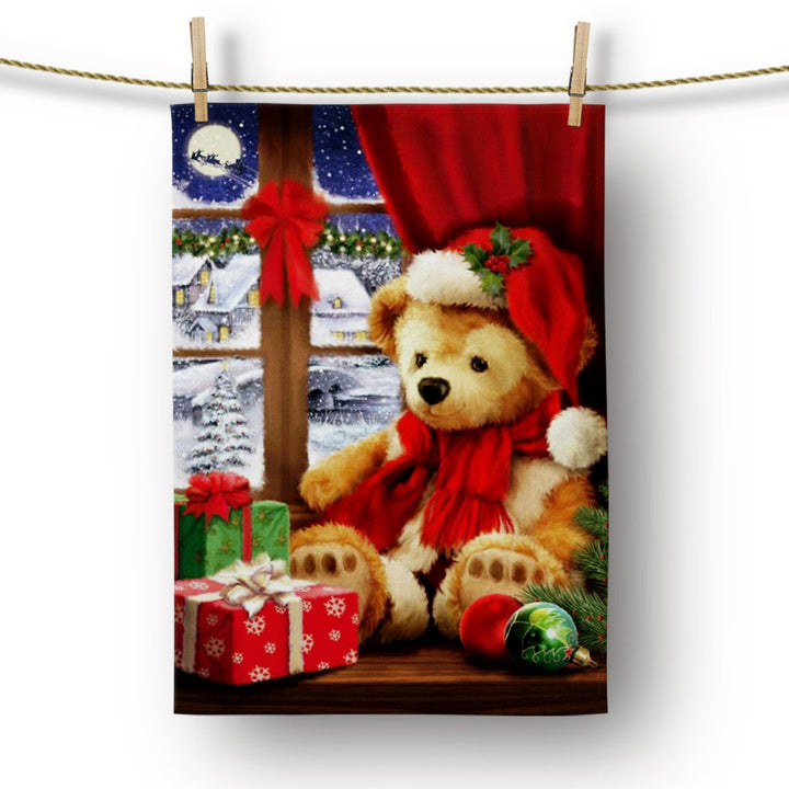 Christmas Kitchen Towel|Merry Xmas Dish Towel|Cute Bear and Cute Deer Dishcloth|Winter Trend Hand Towel|Housewarming Snow Themed Xmas Gift