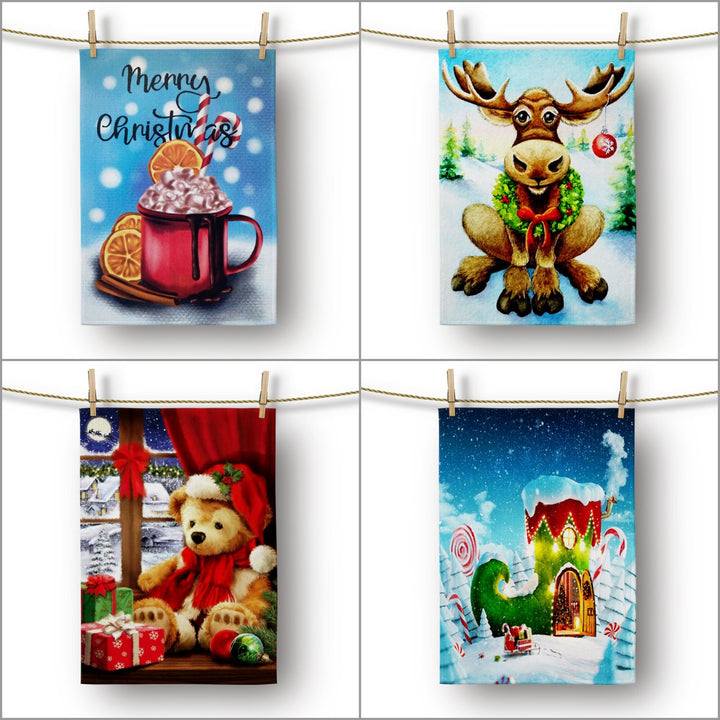 Christmas Kitchen Towel|Merry Xmas Dish Towel|Cute Bear and Cute Deer Dishcloth|Winter Trend Hand Towel|Housewarming Snow Themed Xmas Gift