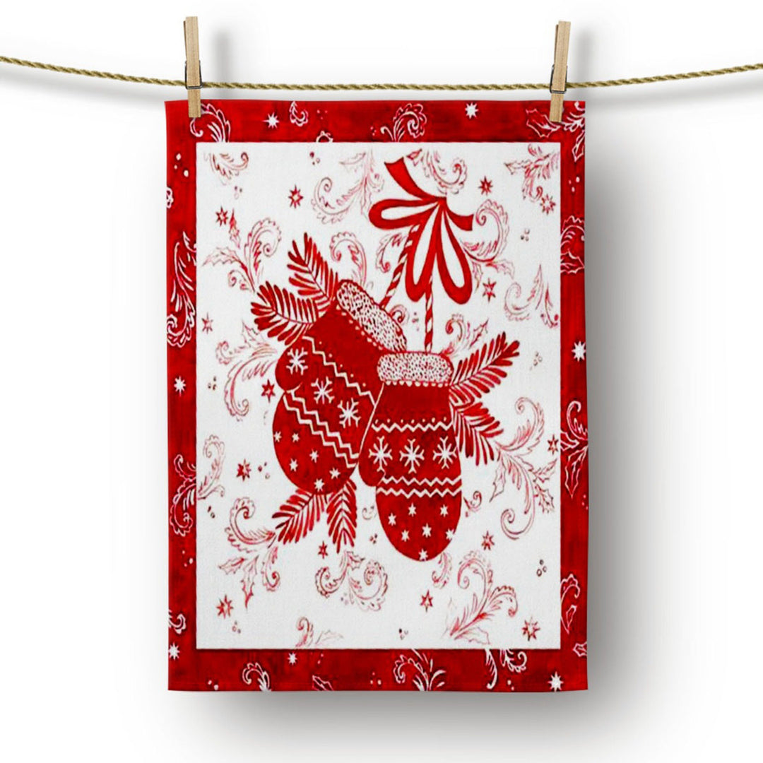 Christmas Kitchen Towel|Merry Xmas Dish Towel|Santa Clause and Penguin Dishcloth|Winter Trend Hand Towel|Xmas Gloves and Toy Shop Print Gift