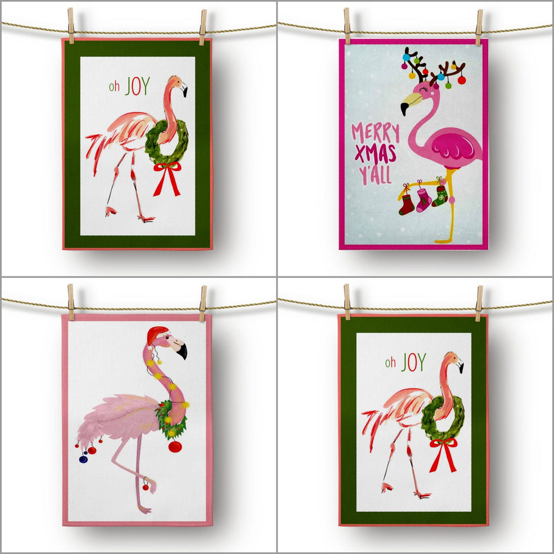 Christmas Kitchen Towel|Merry Xmas Y'all Dish Towel|Pink Flamingo Dishcloth|Winter Trend Hand Towel|Oh Joy Print Housewarming Xmas Gift