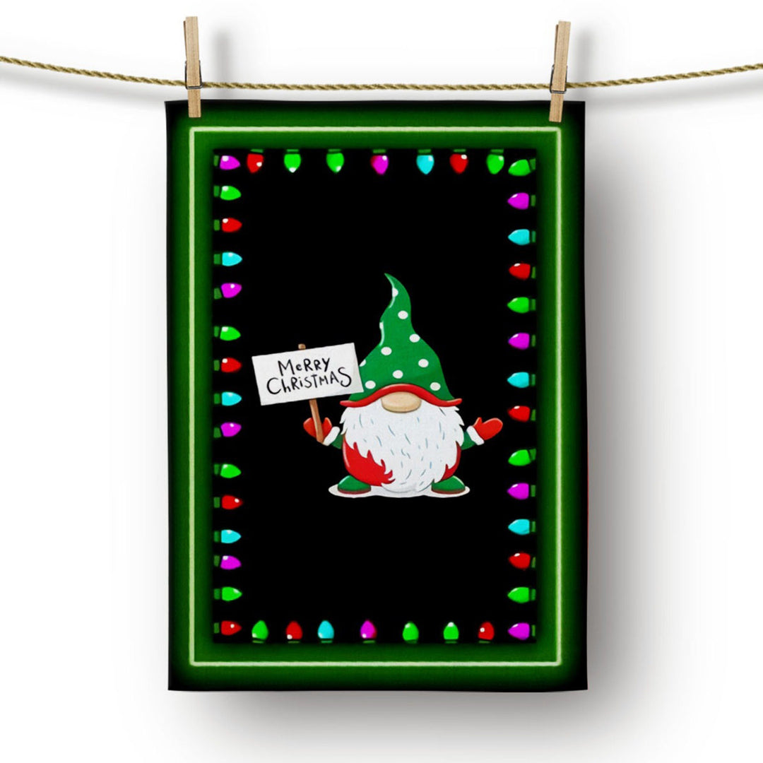 Christmas Kitchen Towel|Merry Xmas Dish Towel|Dwarf Santa and Cute Cat Dishcloth|Winter Trend Hand Towel|Housewarming Animal Print Xmas Gift