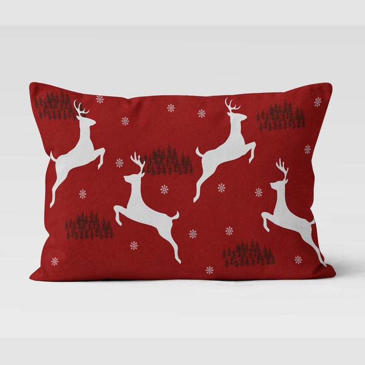 Christmas Pillow Cover|Rectangle White Deer Cushion Case|Xmas Home Decor|Winter Trend Lumbar Pillow Top|Merry Xmas and Snowflake Cushion