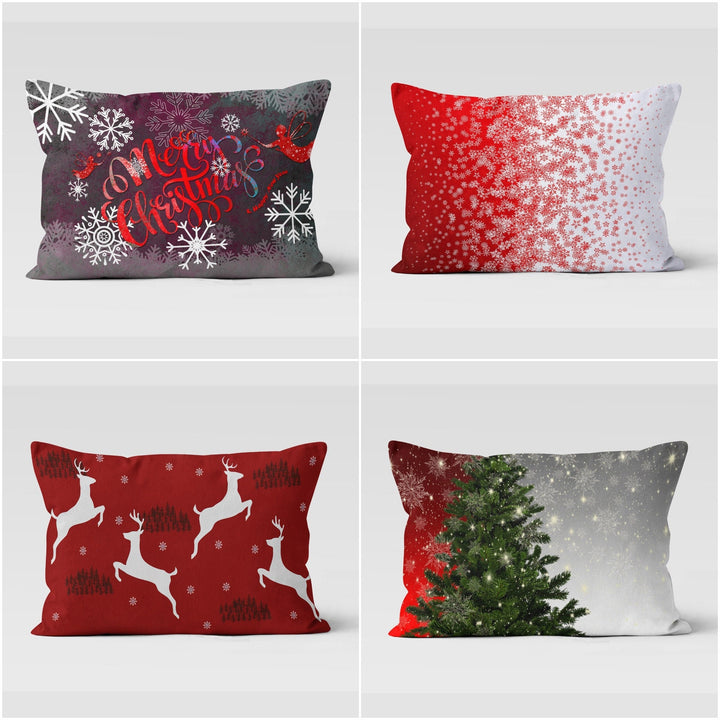 Christmas Pillow Cover|Rectangle White Deer Cushion Case|Xmas Home Decor|Winter Trend Lumbar Pillow Top|Merry Xmas and Snowflake Cushion