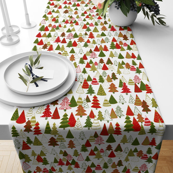 Winter Table Runner|Christmas Tablecloth|Pine Tree and Deer Table Centerpiece|Xmas Home Decor|Dwarf Santa/Gnome Print Farmhouse Tabletop