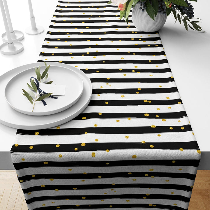 Christmas Table Runner|Winter Tablecloth|Striped Table Centerpiece|Xmas Home Decor|Gold Detailed Xmas Gift Box Print Farmhouse Tabletop