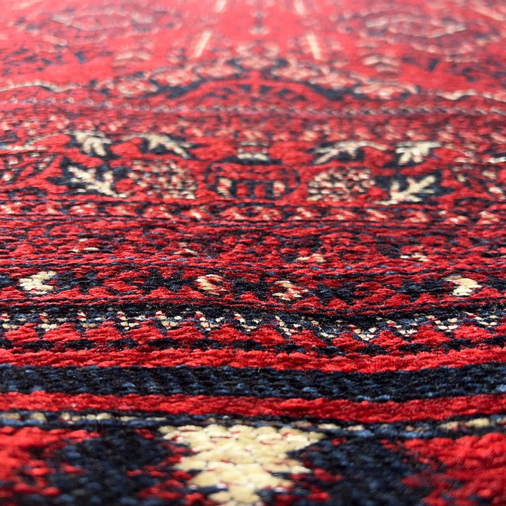 Afghan Pattern Rug|Classic Red Afghan Carpet|Machine-Washable Ethnic Area Rug|Farmhouse Style Multi-Purpose Carpet|Non-Slip Living Room Rug